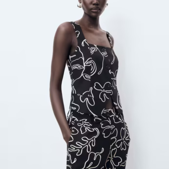 Floral-print linen suit vest