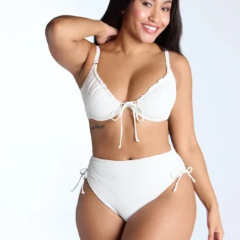 Ibiza crinkle plunge bikini top - Ecru