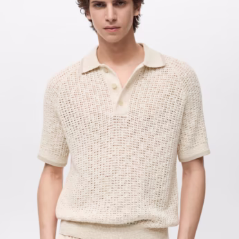Openwork knitted cotton polo shirt