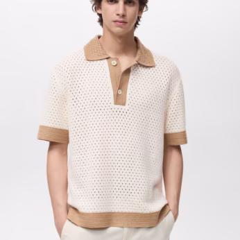Openwork knitted polo shirt with contrasting details