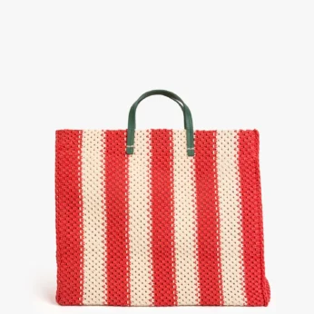 Summer Simple Tote Cream & Bright Poppy Crochet Stripe