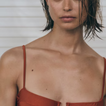 satin-finish hoop bikini top