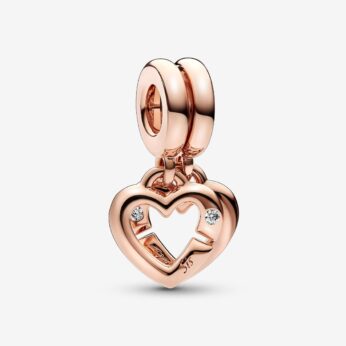 Linked Sister Hearts Split Dangle Charm 14k rose gold plating